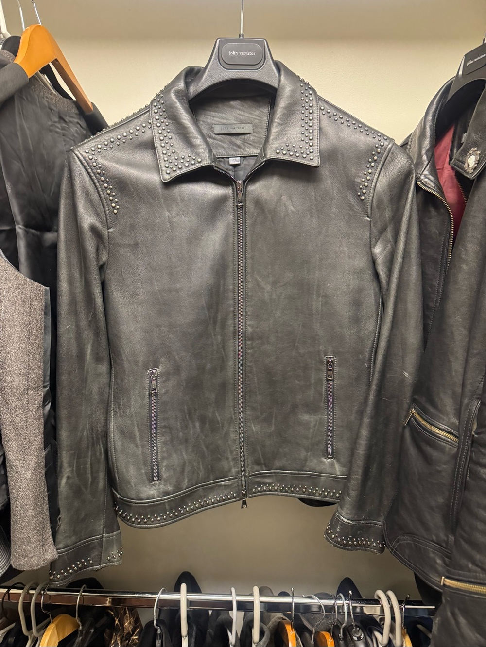 $2498 JOHN VARVATOS Sharkey Studded Leather Jacket sz48